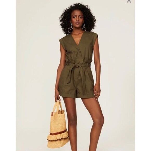 MARISSA WEBB Olive Canvas V-Neck One Piece Front Zip Romper Size 4 - Picture 1 of 12